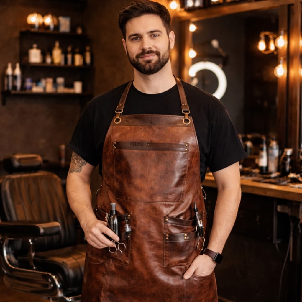 Avental Para Churrasqueiro Gourmet Cozinheiro Em Couro Madeira