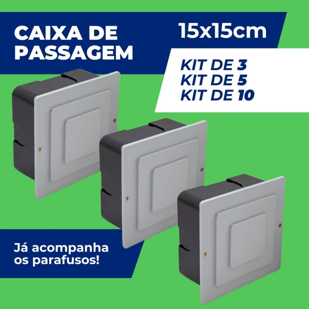 Kit Caixa De Passagem Elétrica 15x15cm Organizador De Fios PVC Reforçado Embutir
