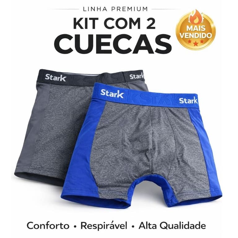 Kit 2 Cuecas Boxer Stark Masculina Microfibra Conforto Premium Box