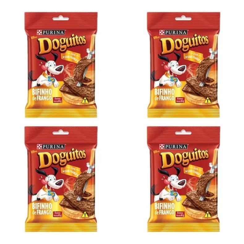 Kit 4 Petisco Doguitos Bifinho Frango 65g Purina Cães