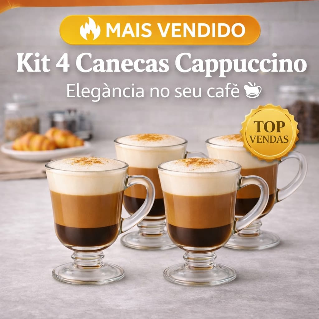 OFERTA -Kit 4 Canecas Vidro Capuccino 120ml Resistente Elegante Transparente Premium Com Alça