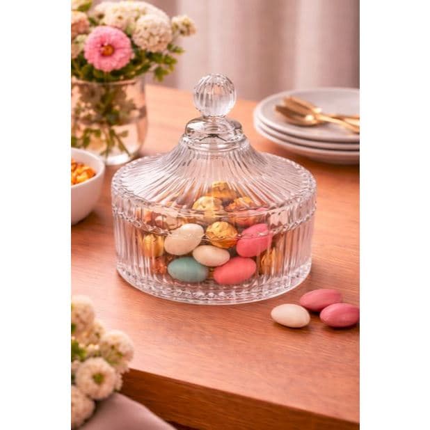 Bomboniere de Vidro Cristal 14cm Com Tampa Para Decoração e Doces VIDRO CRISTAL | 14CM | DECORATIVA
