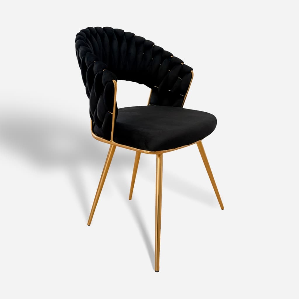 Cadeira Estofada Preta Luxo com Base Dourada– Design Moderno e Conforto Premium