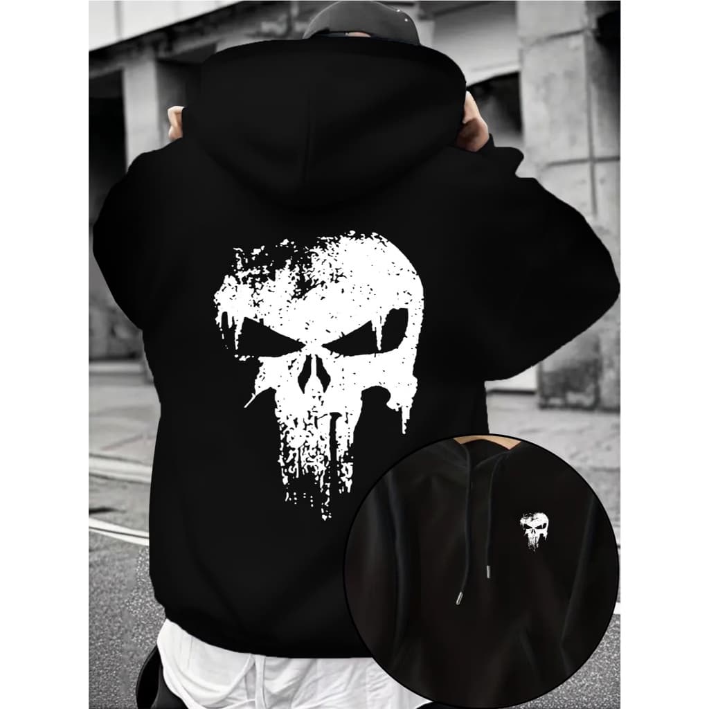 Moletom canguru estampa caveira justiceiro estilizada 100% algodão agasalho streetwear bolso frontal capuz blusa