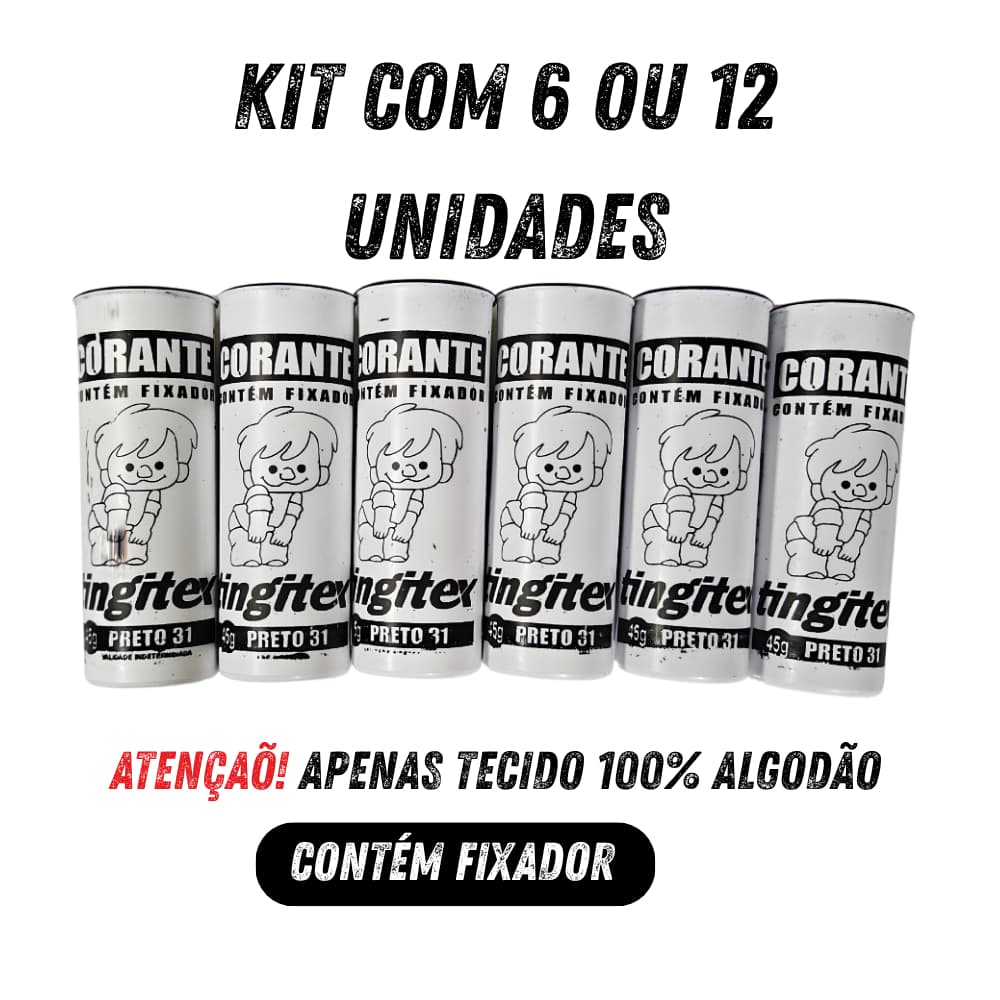 Kit Corante para Tingir Tecidos e Roupas Tingitex 45g com Fixador – Kit 6 ou 12 Unidades