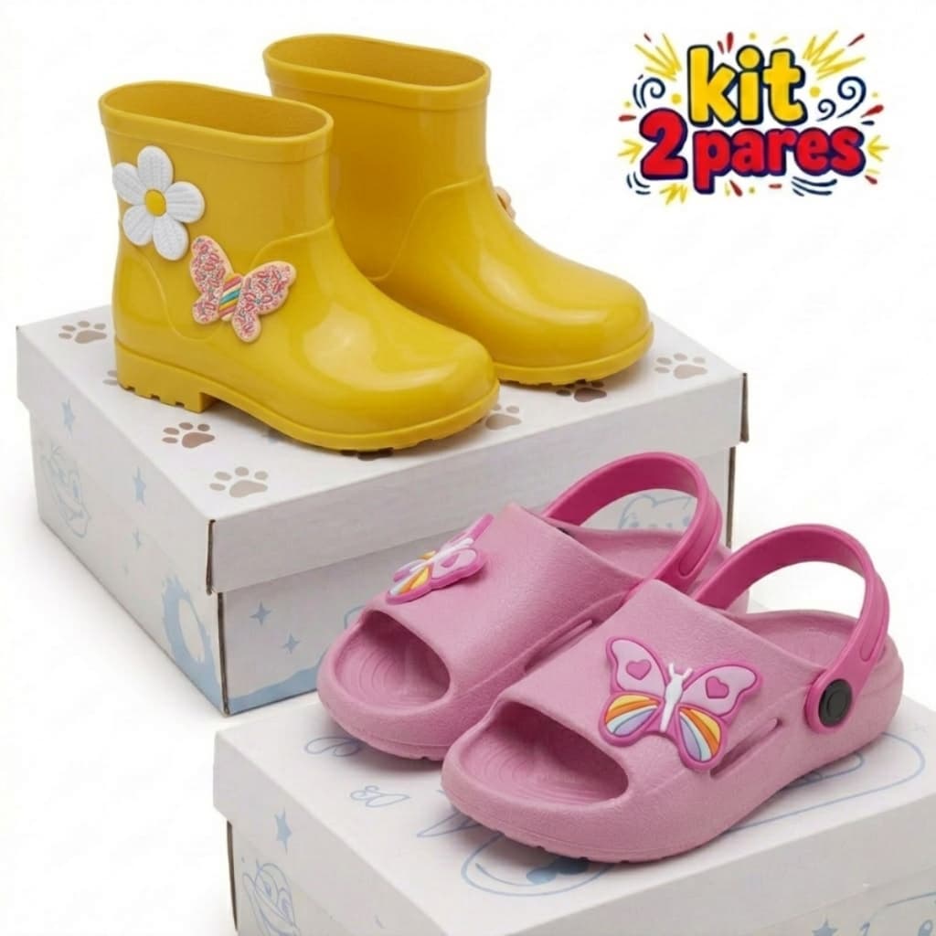 Kit Galocha Infantil Menina Confortável + Chinelo Slide Infantil Feminino Leve