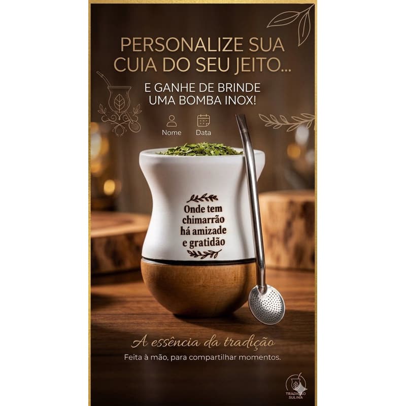 🧉 Kit Premium: Cuia Personalizada + Bomba de Inox (BRINDE!)