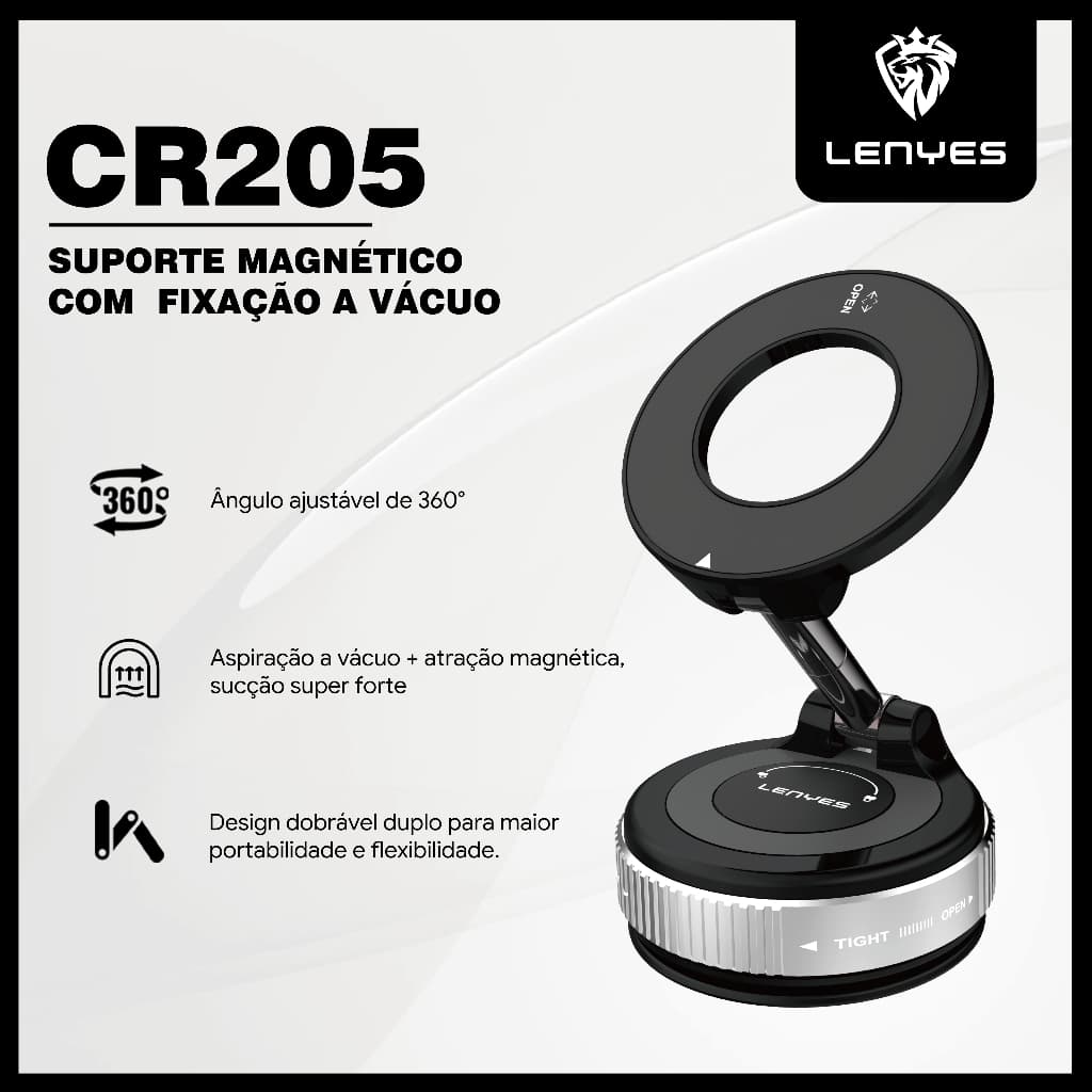 Suporte de Celular 360° Dobrável, Adsorção a Vácuo Dupla Face, Ideal para Carro e Casa – LENYES