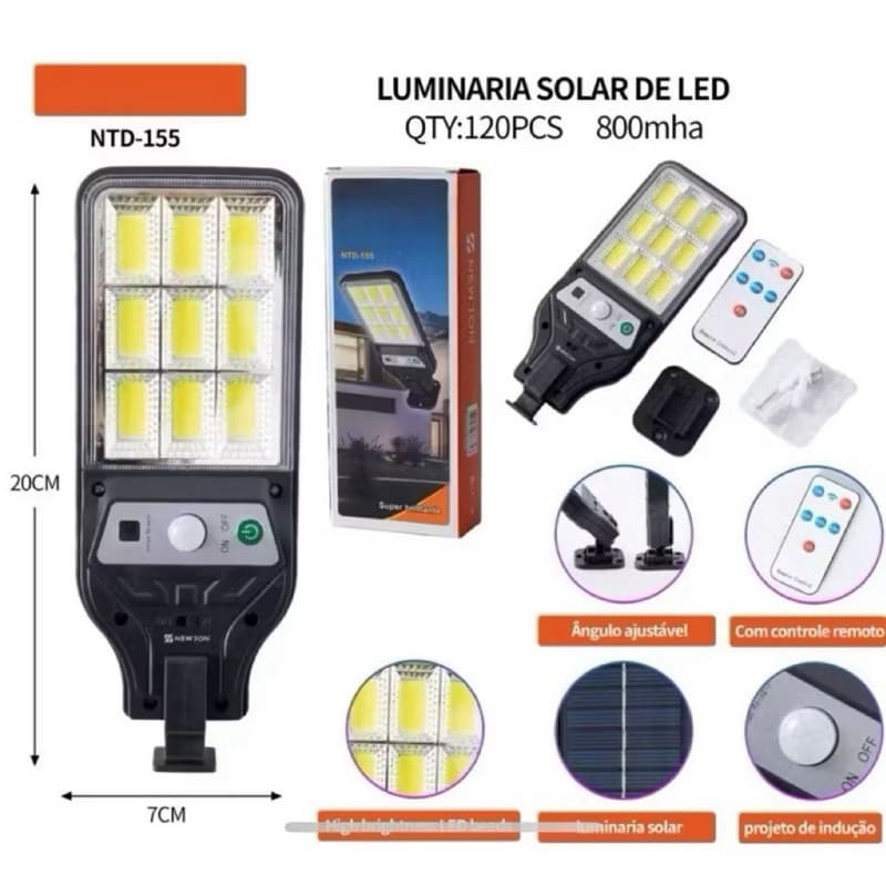 Luminária Led Nova energia solar Poste Rua Parede Sensor 180 Led Controle