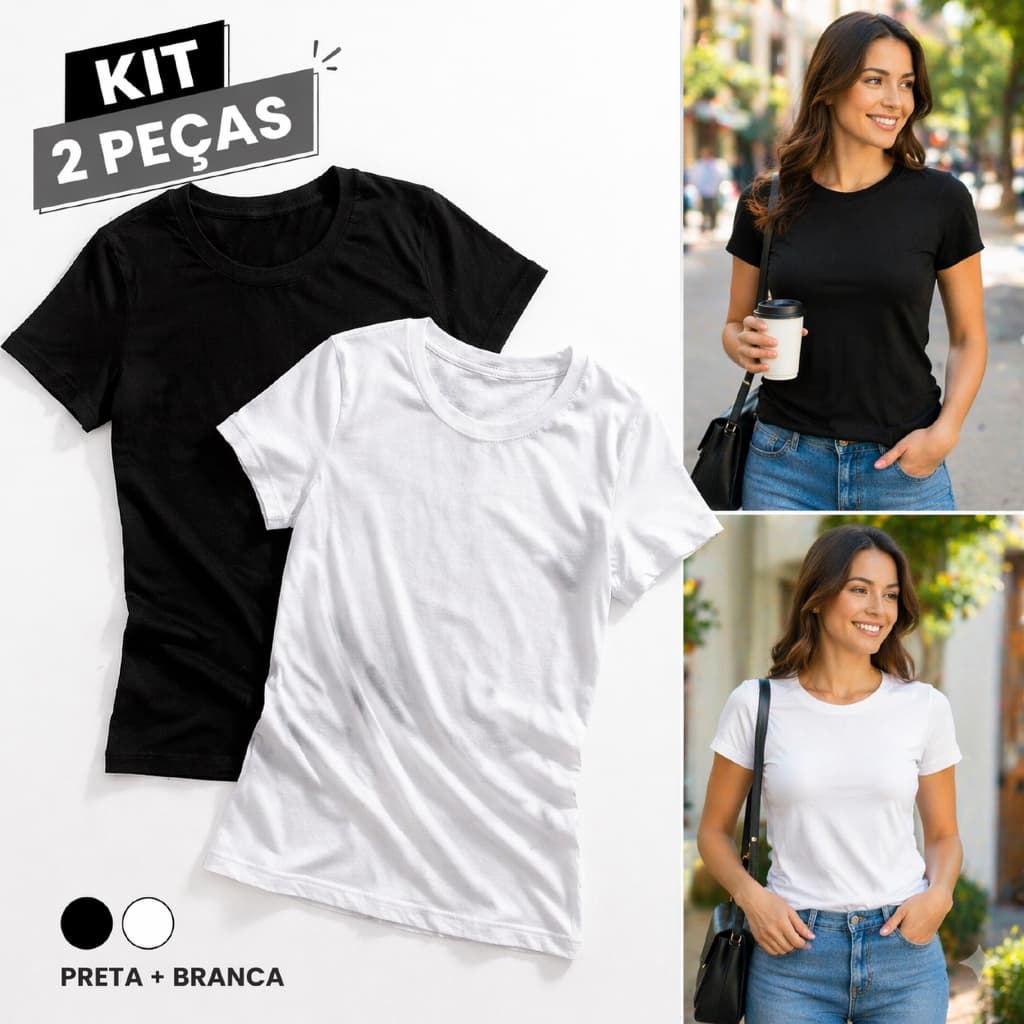 Kit 2 Blusas Camiseta Feminina Babylook T Shirt Basica Viscose Elastano Toque Macio Ajuste Perfeito