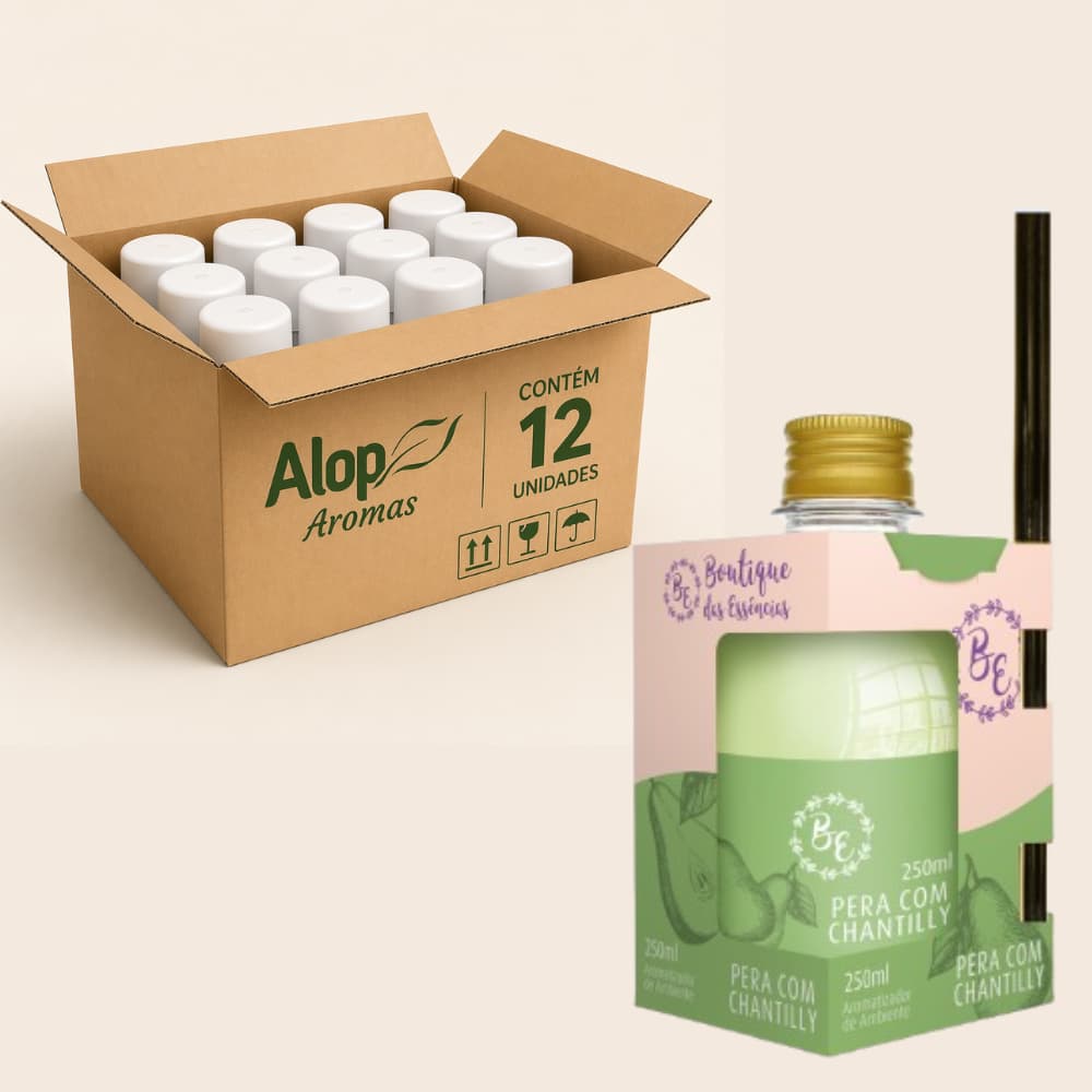 CAIXA com 12 Aromatizadores de ambiente com varetas - PERA COM CHANTILLY
