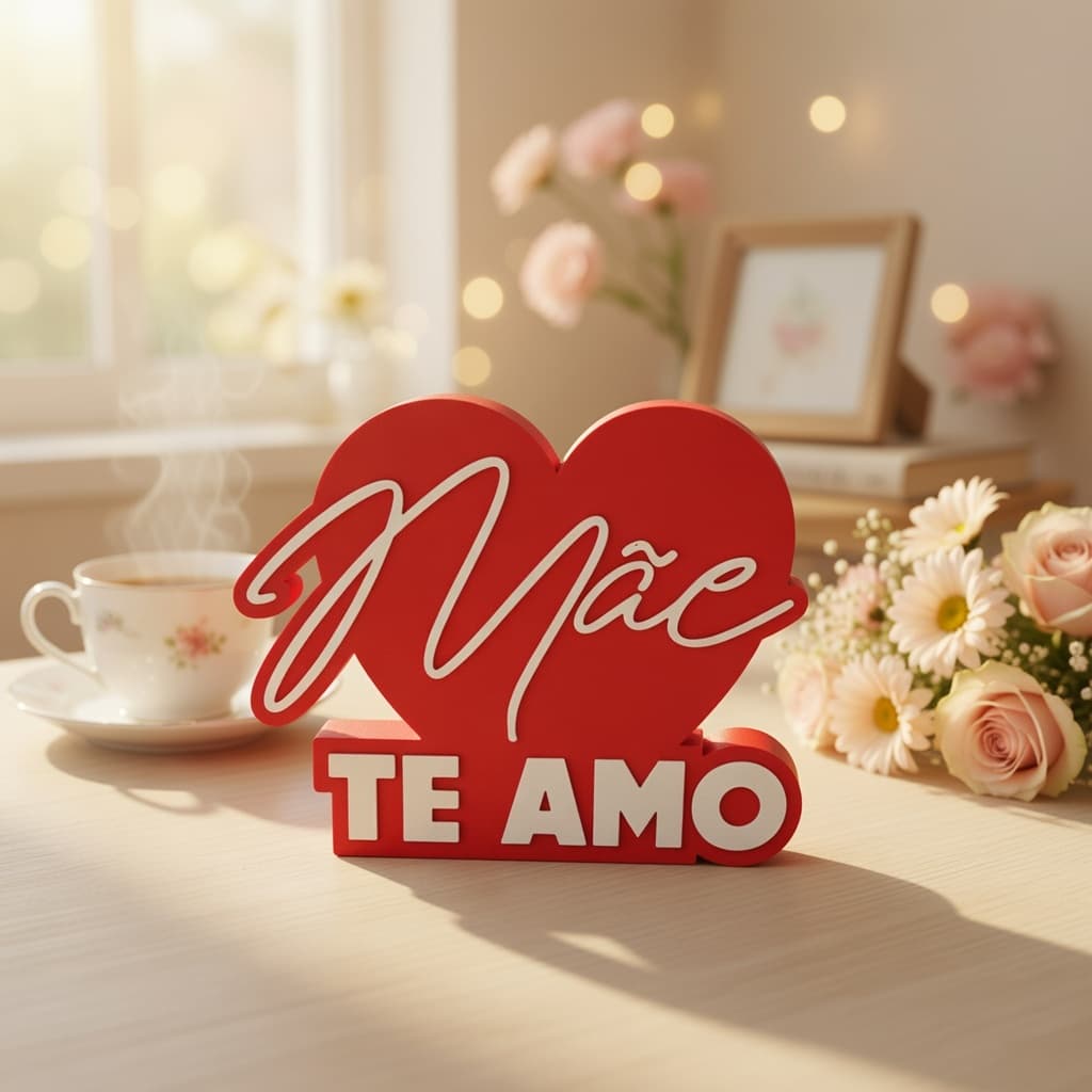 Letreiro “Mãe Te Amo” 3D – Presente Dia das Mães Decoração Amor Placa Decorativa
