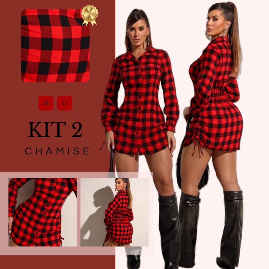 Kit 2 Chamise Xadrez Femininas Casual e Confortável, Tecido Leve e Macio, Ideal para o dia a dia