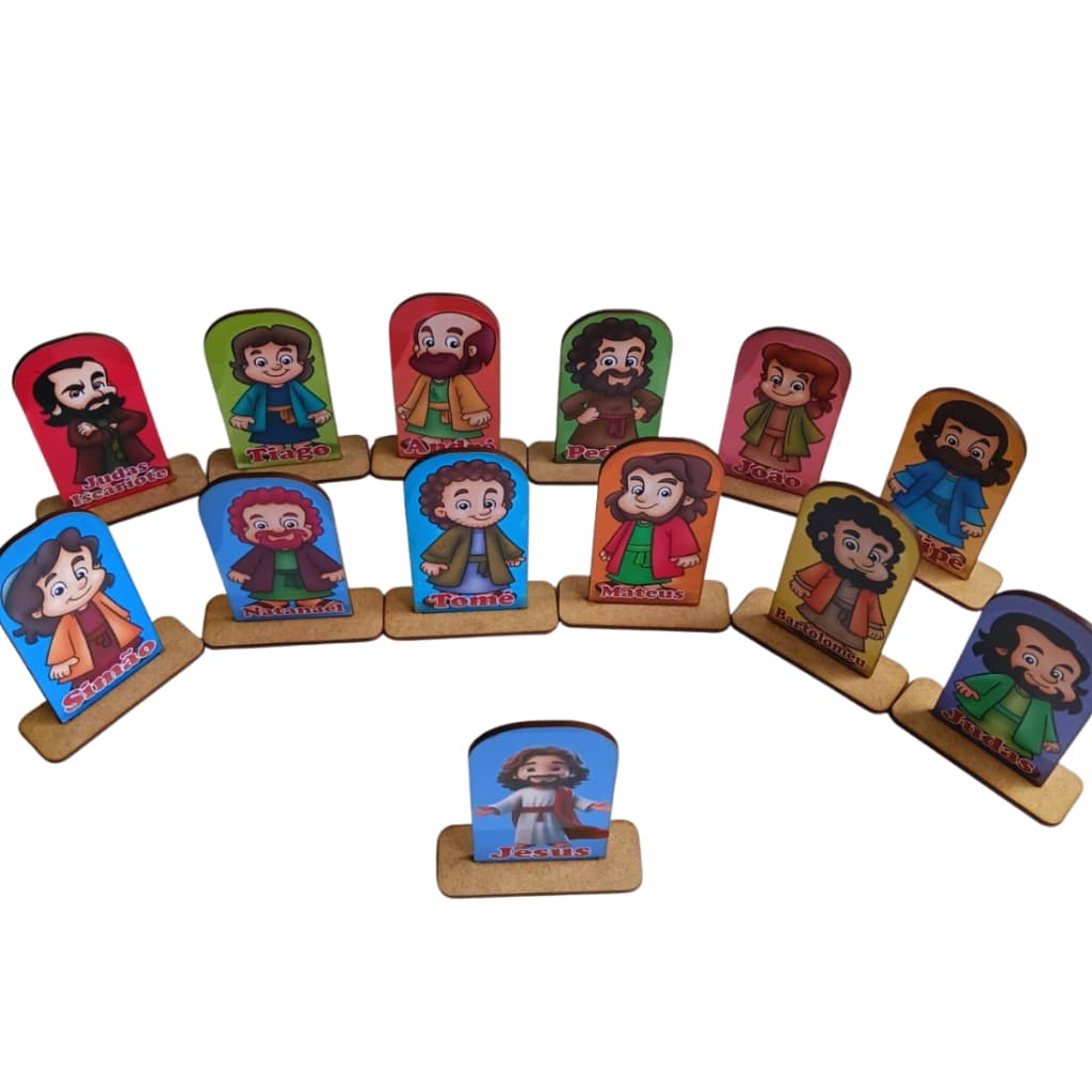 Display Apóstolos em Jesus Lembrancinha Igreja Totem de Mesa MDF 10cm Kit Com 13 Peças