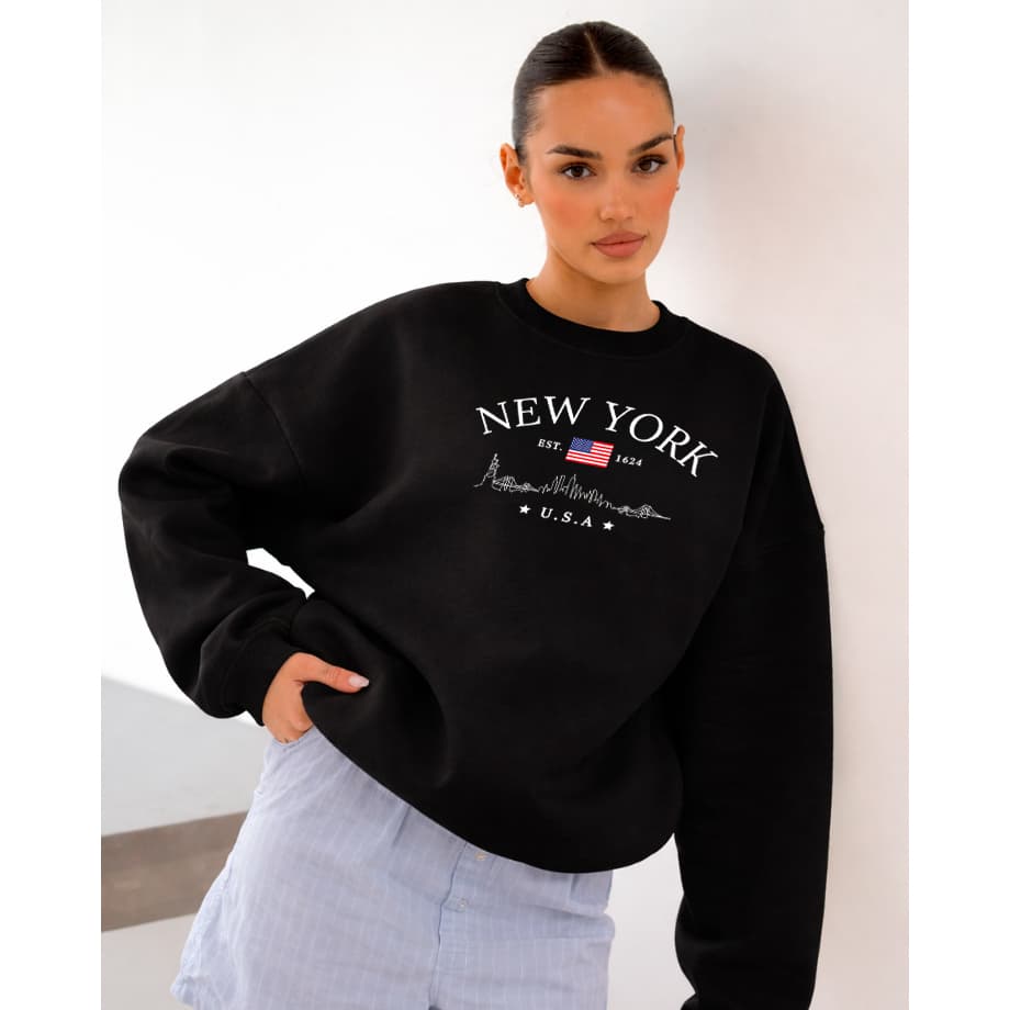 Moletom Feminino New York Gola Redonda Blusa de Frio Casual Casaco Flanelado Moda Inverno 2026