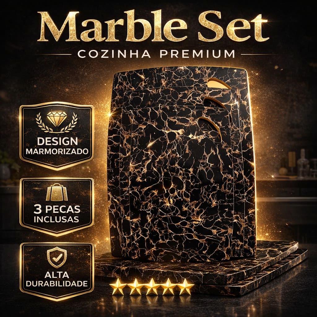 Conjunto Tábuas de Corte Marmorizadas MDF 3 Peças Cozinha Premium Marble Set