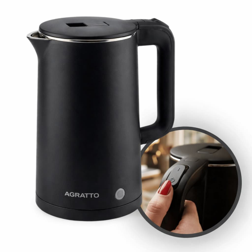 Chaleira Elétrica Inox 1,8 Litros 1500w Agratto 127/220v Aroma Preta Aquecimento Rápido