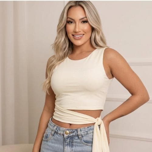 Blusa Feminina Amarração Laço Lateral Cropped  Suplex Moda Blogueira Lançamento Estilosa Moderna