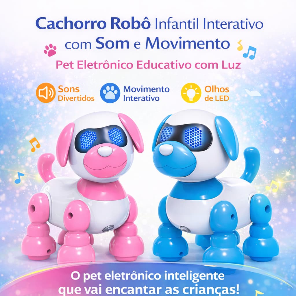 Robô Cachorro De Controle Remoto Infantil Azul Com Led - Castela