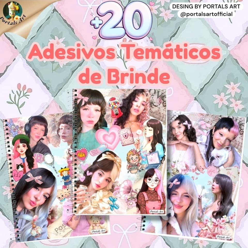 Caderno A4 Melanie Martinez no Dia a Dia + 20 figurinhas adesivas temáticas de brinde