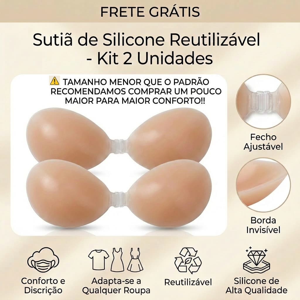 kit Sutiã Invisível de Silicore Reutilizável, Sem Alças, Adesivo Frontal, Ideal para Seios Grandes