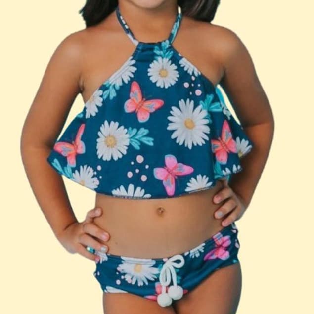 Biquini Infantil Proteção UV50+ Menina com top e babado I Todo Forrado I Confortável e Seguro para Praia e Piscina