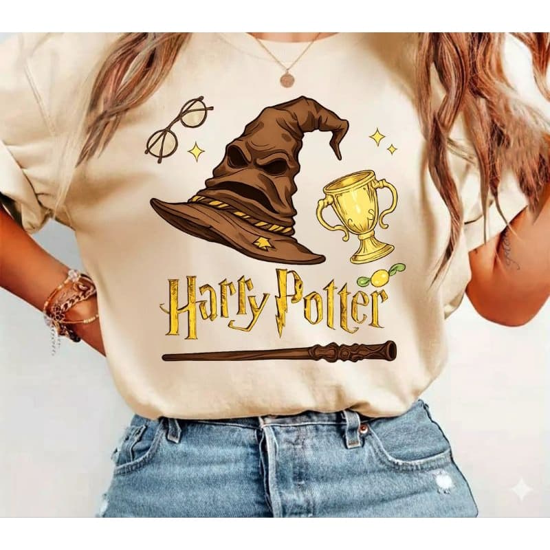 Camisa Unissex Harry Potter Camiseta Adulto e Infantil Chapéu Seletor Camisa Harry Potter Seleção Casas