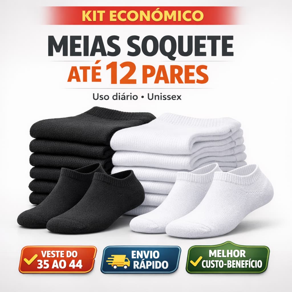 KIT MEIA SOQUETE 3 6 12 PARES UNISSEX VESTE 35 AO 44 CANO CURTO PRETA BRANCA CINZA MEIA BÁSICA