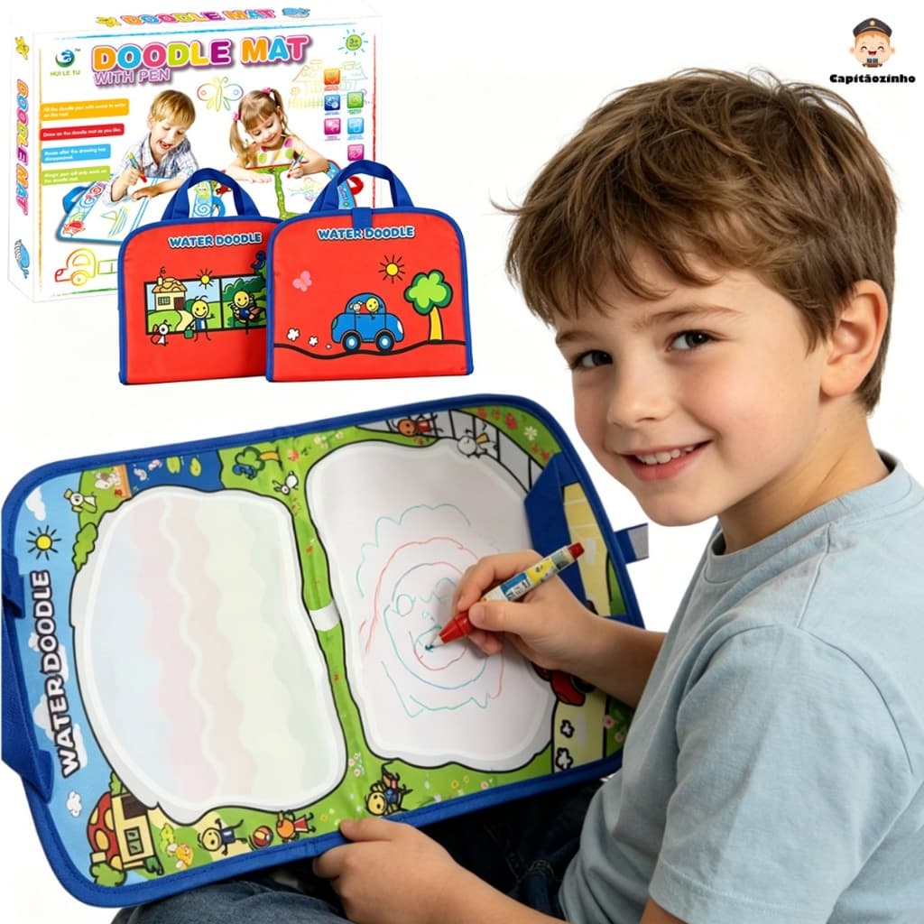 Tapete Mágico de Desenho com Água Infantil Dobrável e Portátil Reutilizável Brinquedo Didático Sem Bagunça