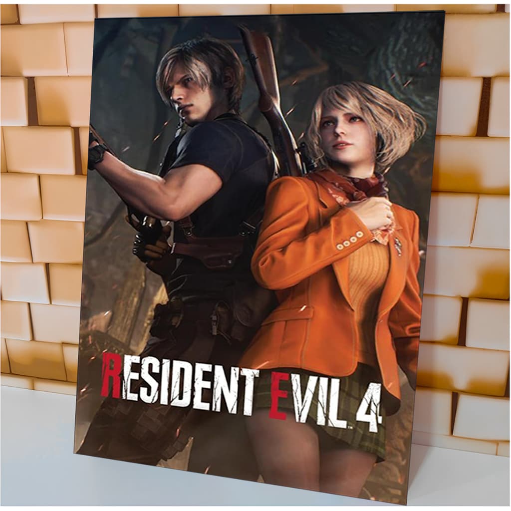 Quadro Decorativo Resident Evil 4 Leon Jogo Video Game Nerd Geek Sala Quarto Setup Escritório