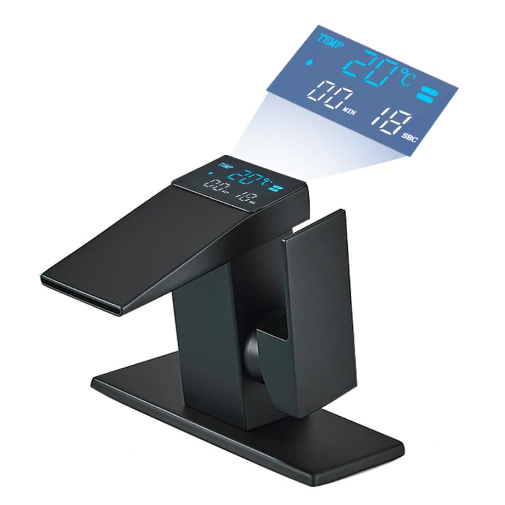 Torneira Misturador Cascata LED Preto Fosco Digital Cozinha Banheiro