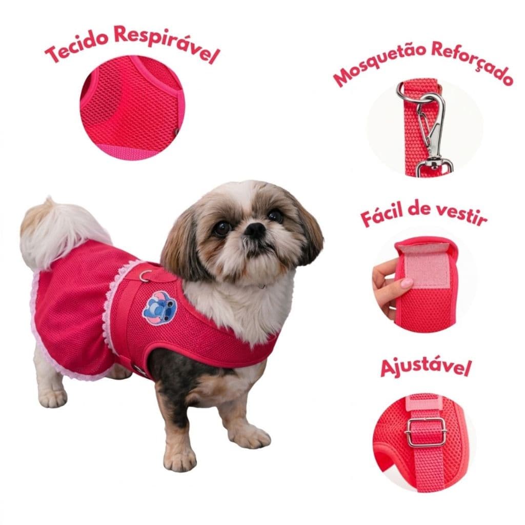 Coleira Peitoral saia vestido Para Cachorro Gato com Guia