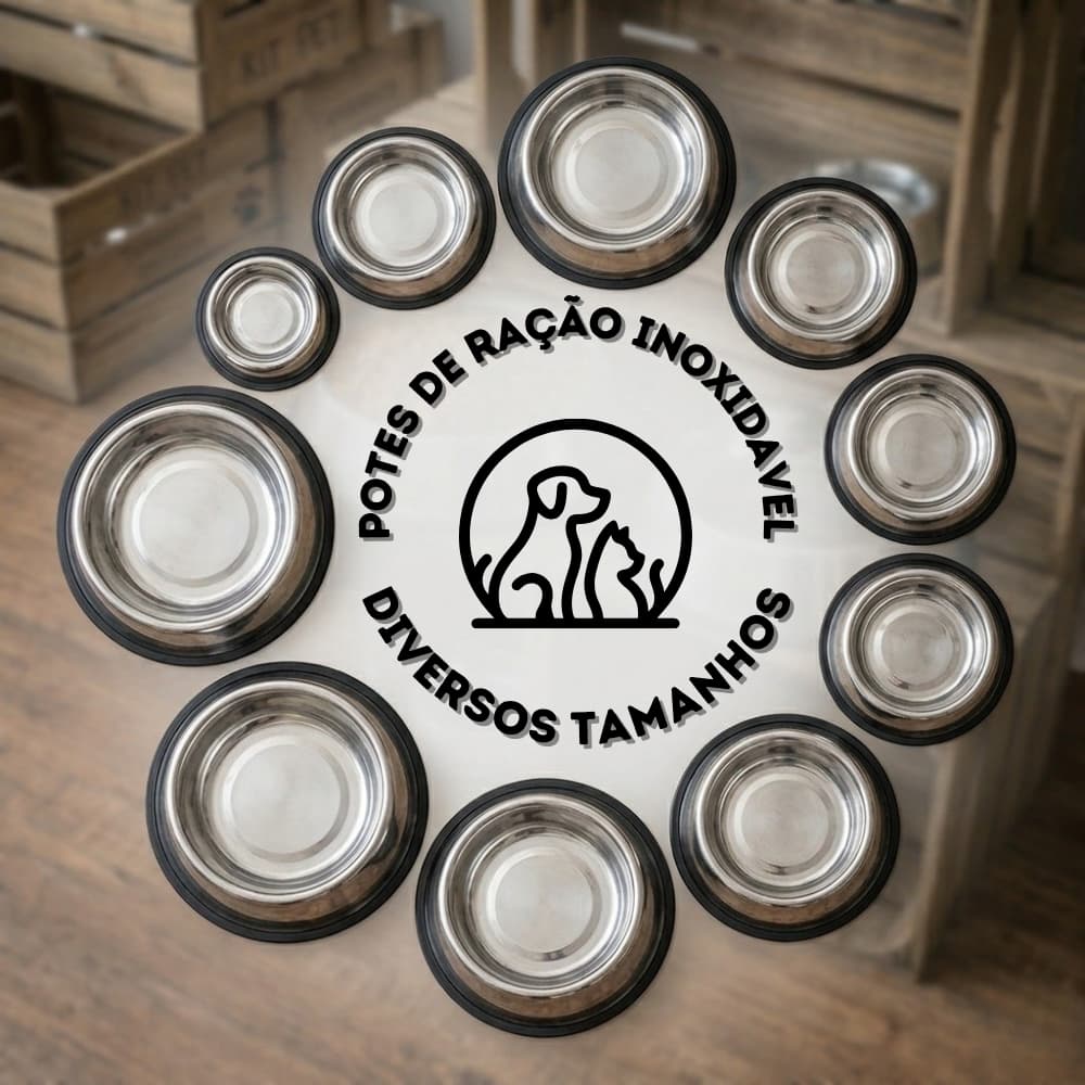 Comedouro e Bebedouro Pet Inox Premium Antiderrapante Vários Tamanhos - Pote de Ração e Água para Cães e Gatos