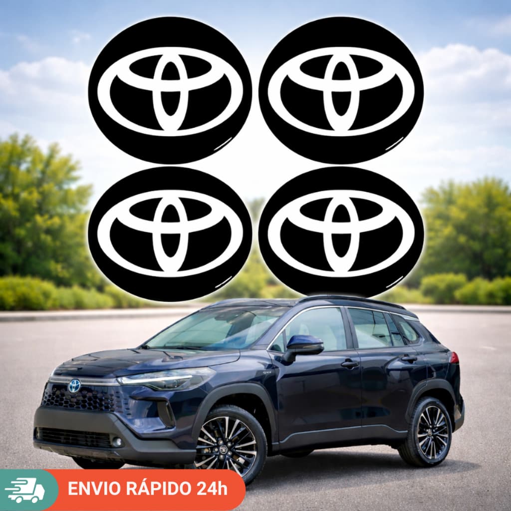4 Emblema Adesivo Calota Compatível Toyota Resinado Preto 48mm