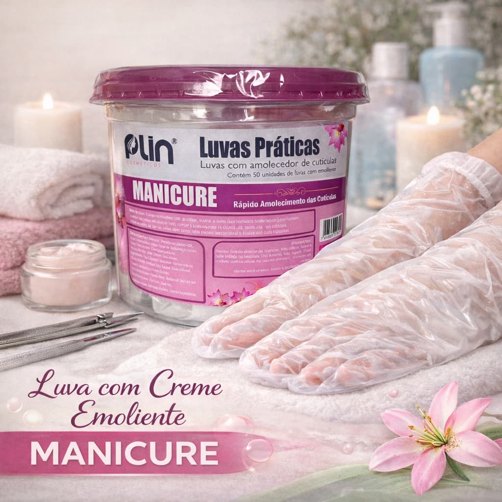 Luva Descartável com Creme Emoliente Amolecedor de Cuticulas Manicure Pote com 25 Pares
