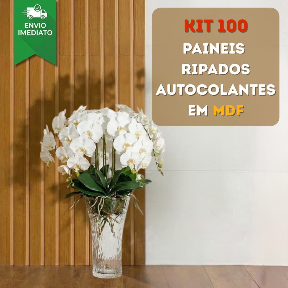 ENVIO FULL - Kit 100 Placas Painel Ripado Autocolante Premium em MDF para Sala Cozinha Quarto