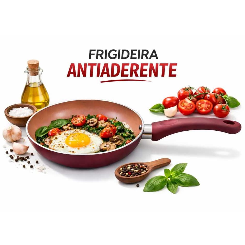 Frigideira Antiaderente 20 cm Vermelha – Cabo Soft Touch | Revestimento Cerâmico