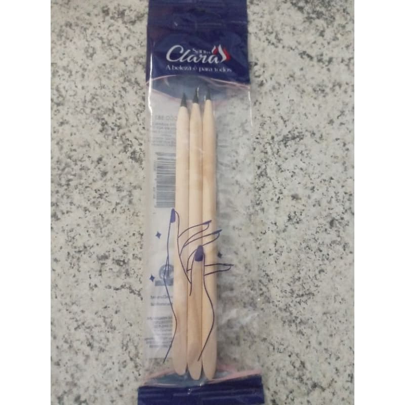 KIT COM 3 PALITOS PONTA DE AÇO, MARFIM GROSSO, COM SEGUNDA PONTA EMPURRADORA DE CUTÍCULAS. "SANTA CLARA".