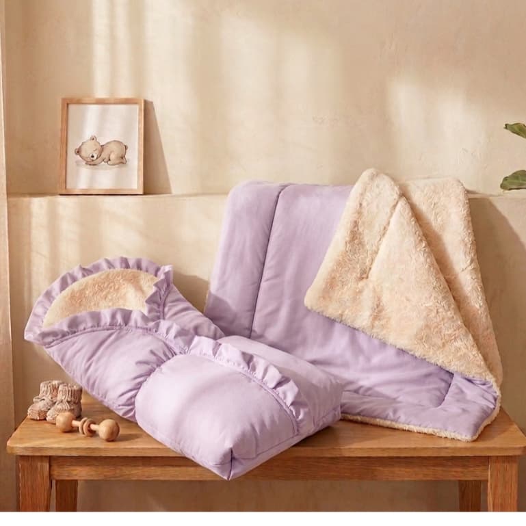 kit Porta Bebê Saco De Dormir Sherpa + Coberdrom dupla face de berço menina Lilas