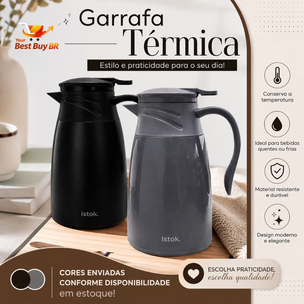 Garrafa Térmica 1L Mantém Café/Chá Quente Resistente Elegante Alta Qualidade Conserva Temperatura
