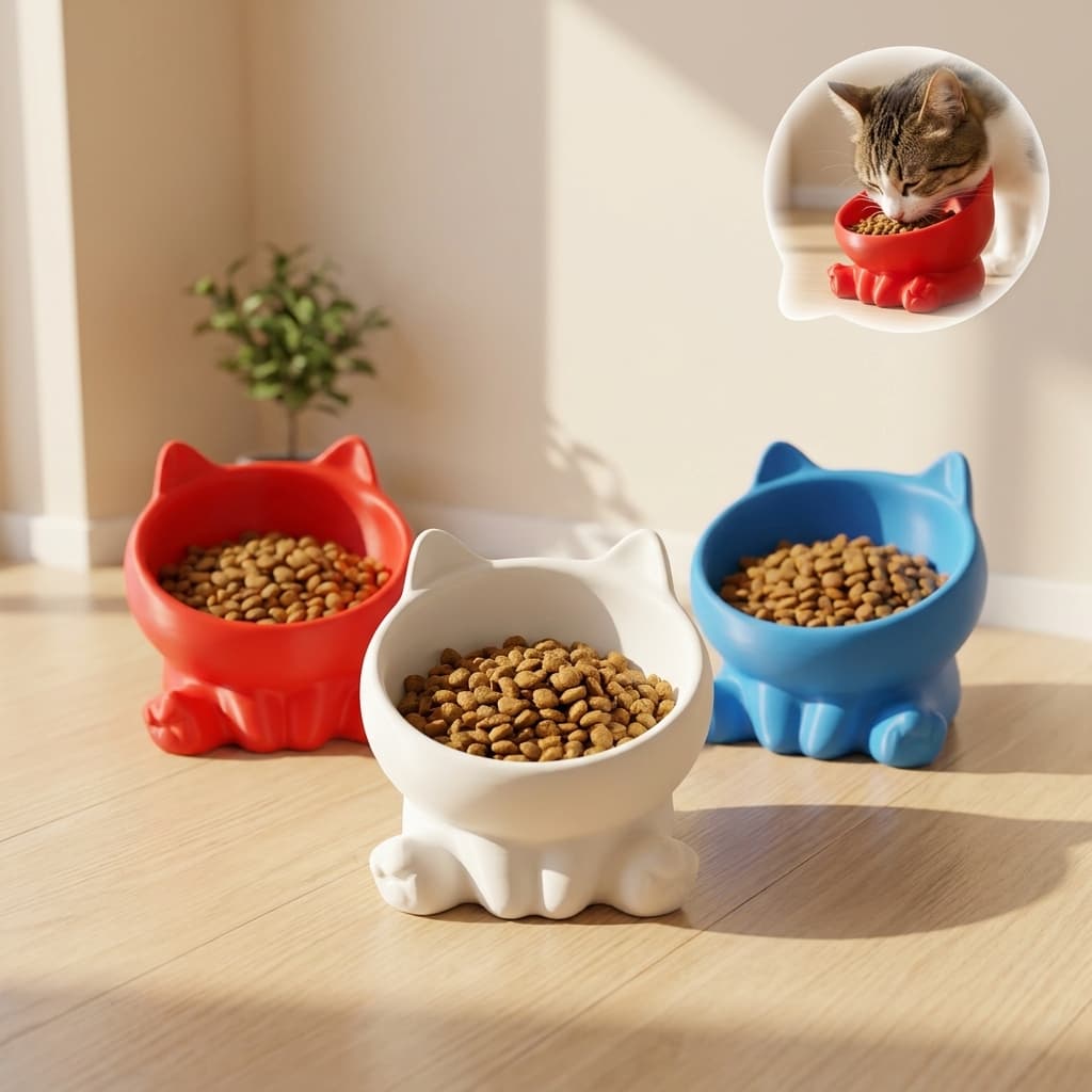 Comedouro Elevado Pet Gato Cachorro Tigela Antiderrapante Ergonômico Alimentador Formato De Gato