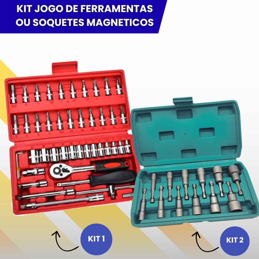Kit Jogo de Ferramenta Soquete Magnetico 46pç/12pç Chave Parafusadeira Ferramenta Profissional