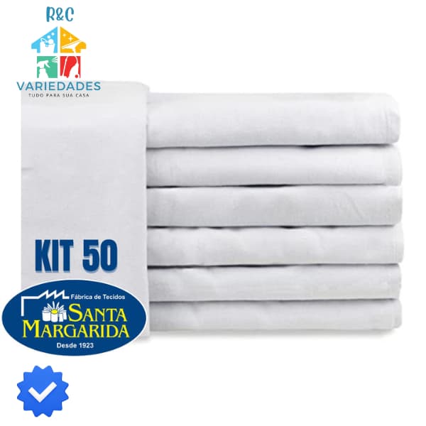 KIT 50 PANOS Prato SANTA MARGARIDA PP24 Liso Branco Com Bainha - Pé De Galinha Legitimo