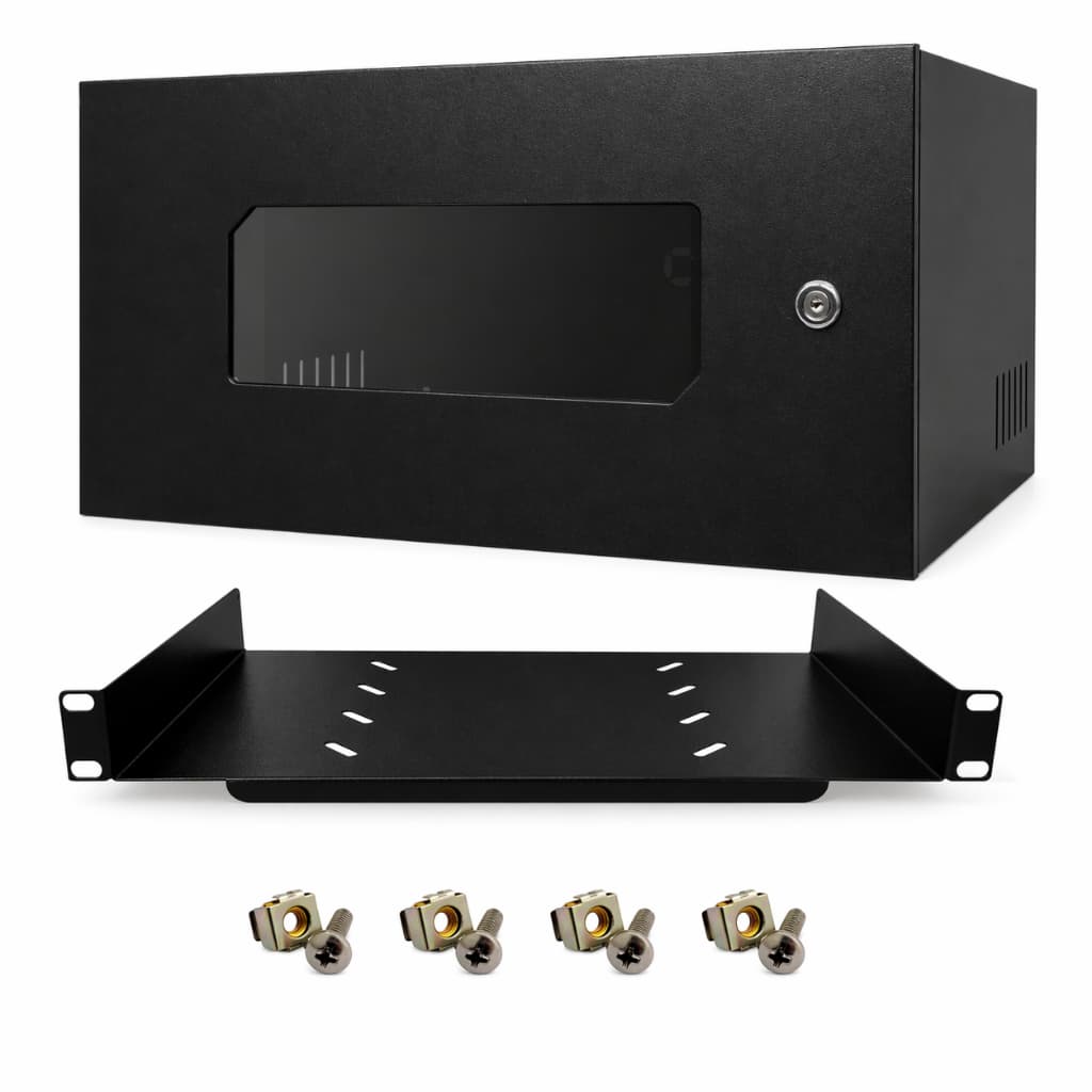 Mini Rack Padrão 19 5U x 350mm Com Visor Acrílico  + Bandeja Frontal 250mm Indicado para CFTV DVR Intelbras/Hikvision