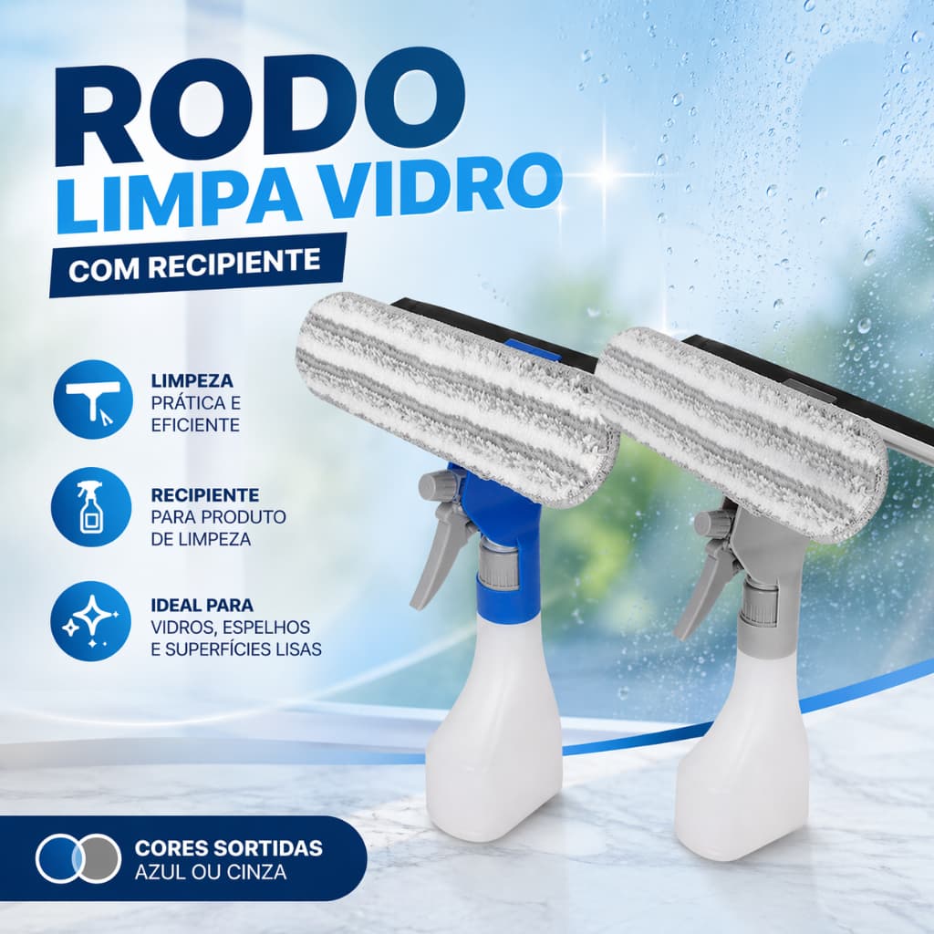 Rodo limpa Vidro com Spray mini Rodinho com esfregão e Pulverizador 3 em 1
