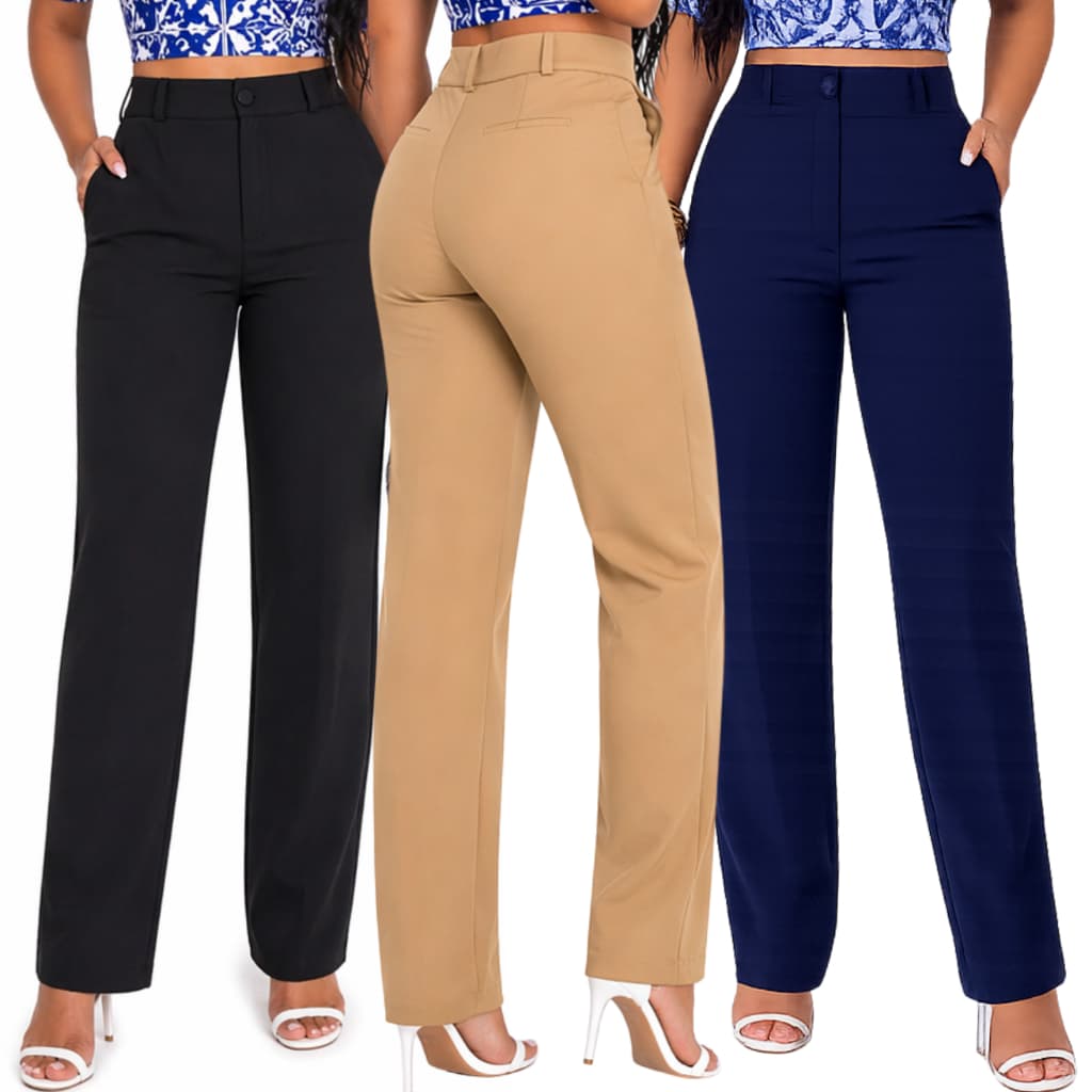 KIT 3 Calça Alfaiataria Feminina Tradicional Reta Social Clássica Elegante Trabalho Premium Tendência 36 ao 42