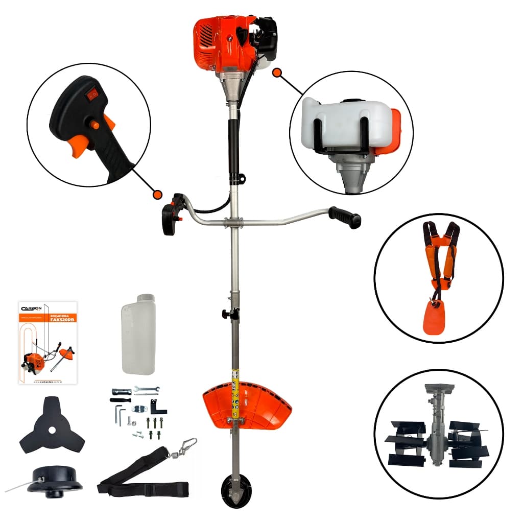 Roçadeira a Gasolina Bipartida 52cc 2,5HP com Enxada Rotativa Capinadeira Carbon Fak