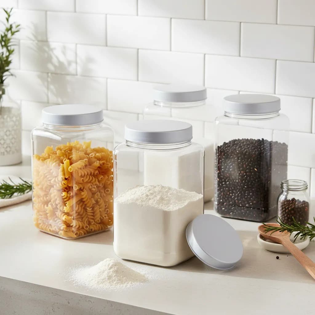 Kit Porta De Mantimentos Pote Plástico Grande Cristal Quadrado 2,5 Litros Tampa De Rosca Multiuso