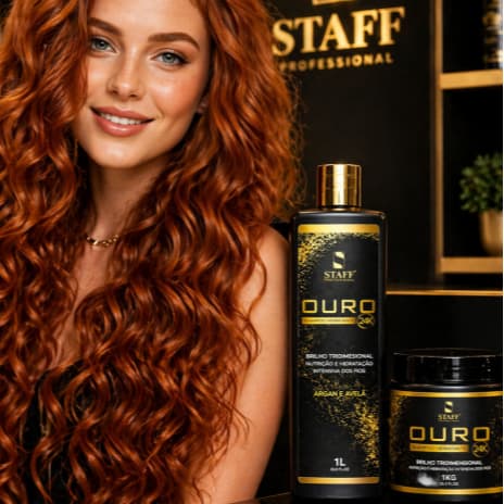 Kit Banho Ouro 24k Staff Profissional Brilho Tridimensional e Nutrição 1L+1kg