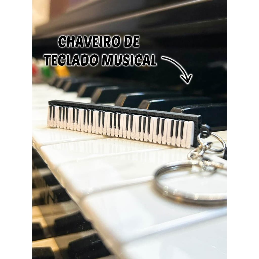 Chaveiro Teclado Musical Piano Delicado Acessório 3D Preto e Branco Para Chaves e Mochilas